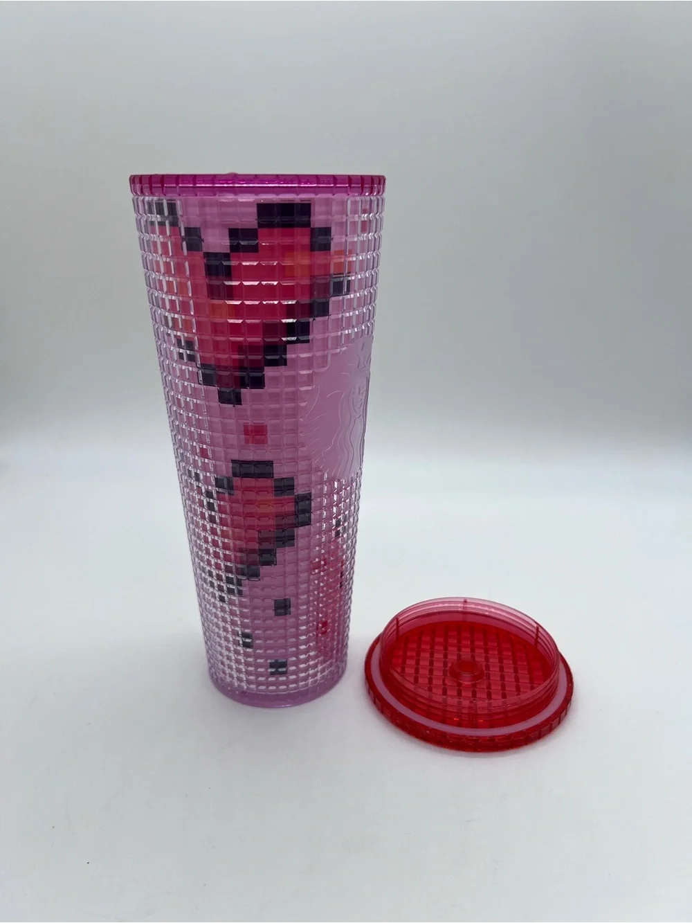 Starbucks Valentine’s Day 2025 Pink Pixel Tumbler with Red Accents